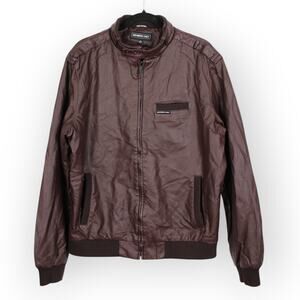 Women Large MEMBERS ONLY Faux Leather Iconic Racer Oversize Jacket Burgundy